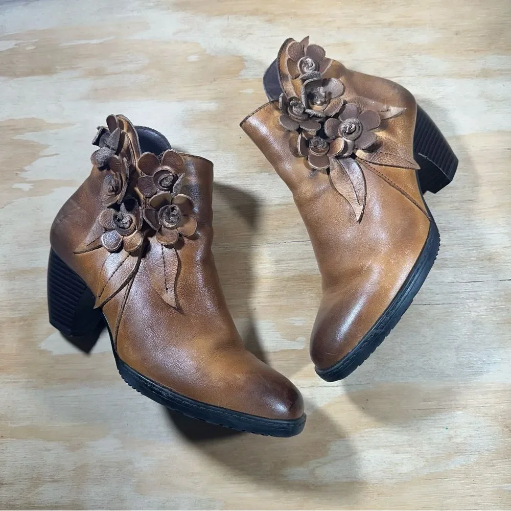Socofy Leather Handmade Flower Boots Women’s Size 8.5